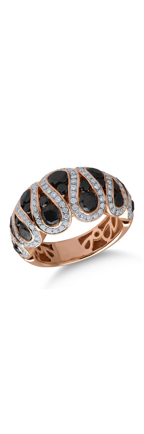 Rose gold ring with 2.43ct black diamonds and 0.63ct clear diamonds