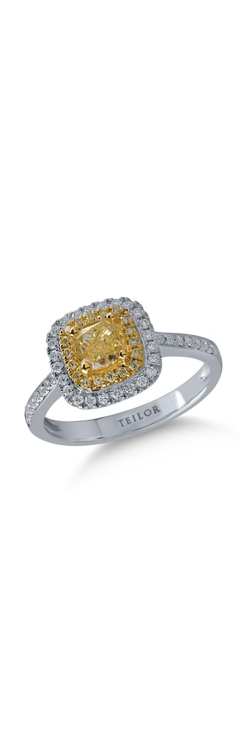 Fehér-sárga arany gyűrű 1.11ct sárga gyémántokkal és 0.24ct tiszta gyémántokkal