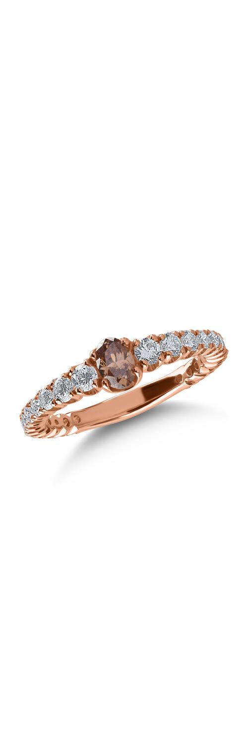 Inel din aur roz cu diamant maro de 0.3ct si diamante transparente de 0.73ct