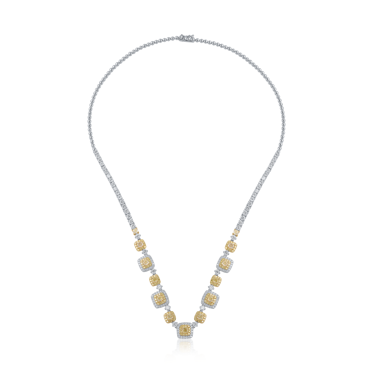 White-yellow gold necklace with 4.23ct yellow diamonds and 4.6ct clear diamonds
