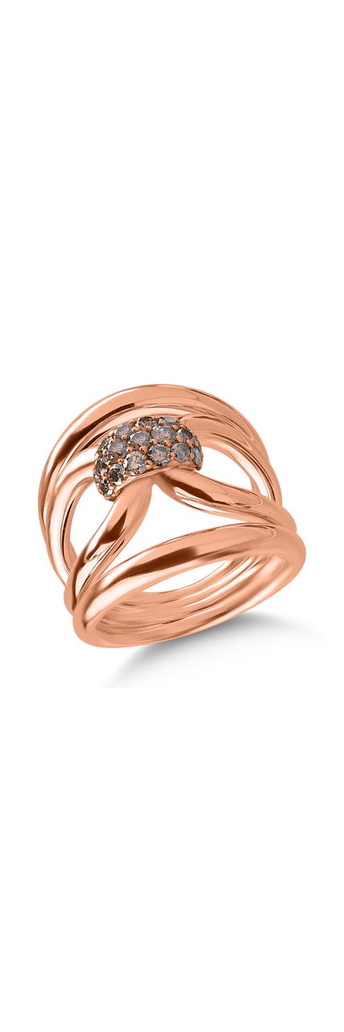 Rózsarany gyűrű 0.76ct barna gyémántokkal