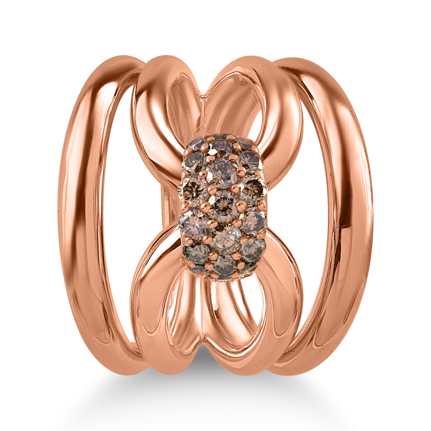 Rózsarany gyűrű 0.76ct barna gyémántokkal