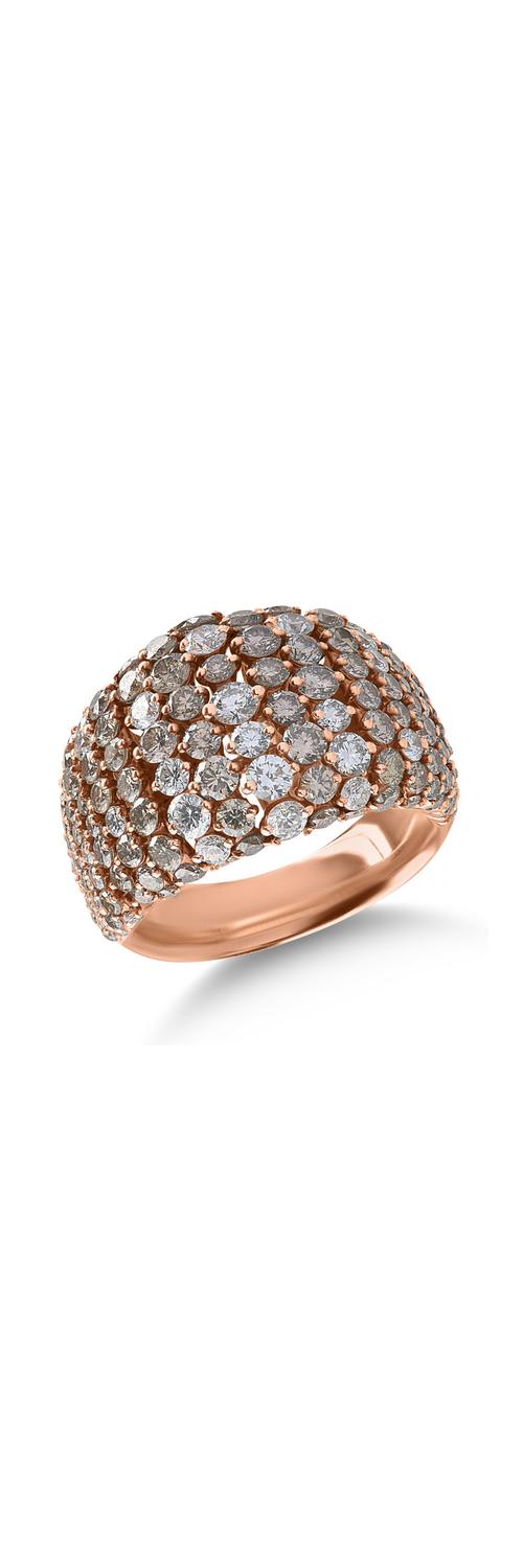 Inel din aur roz cu diamante maro de 2.97ct si diamante transparente de 1.22ct