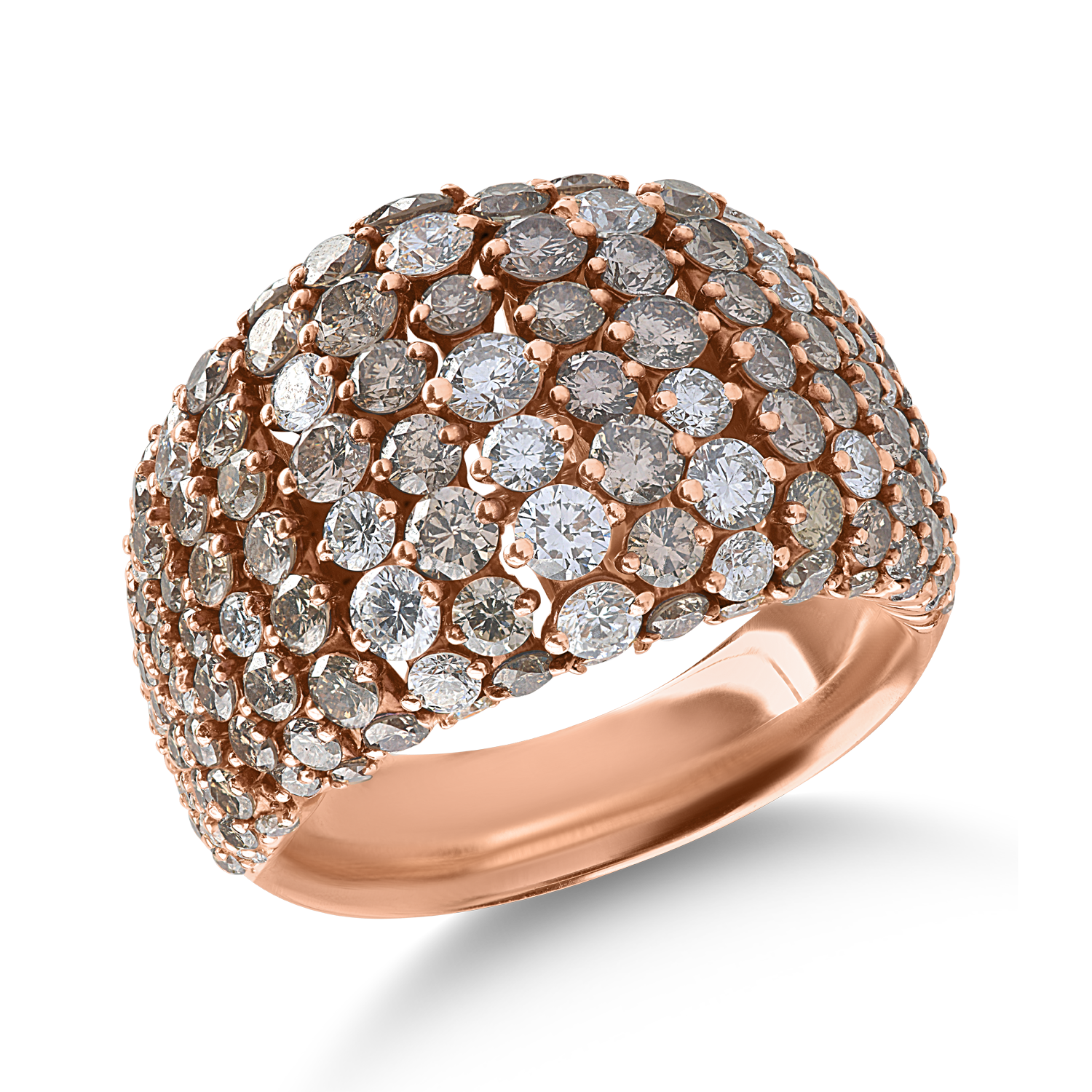 Rózsarany gyűrű 2.97ct barna gyémántokkal és 1.22ct tiszta gyémántokkal