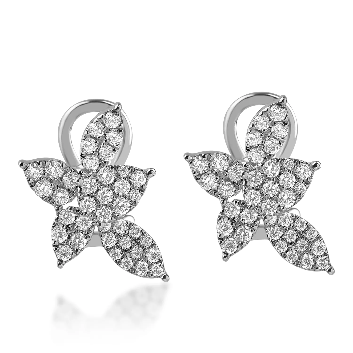 Fehérarany virágos fülbevaló 0.73ct gyémántokkal