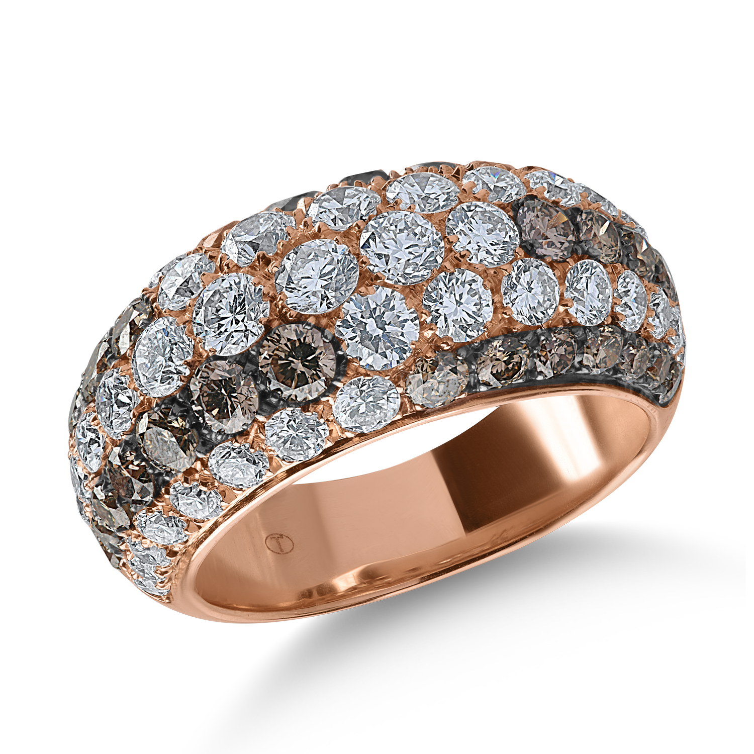 Inel din aur roz cu diamante transparente de 2.06ct si diamante maro de 1.43ct