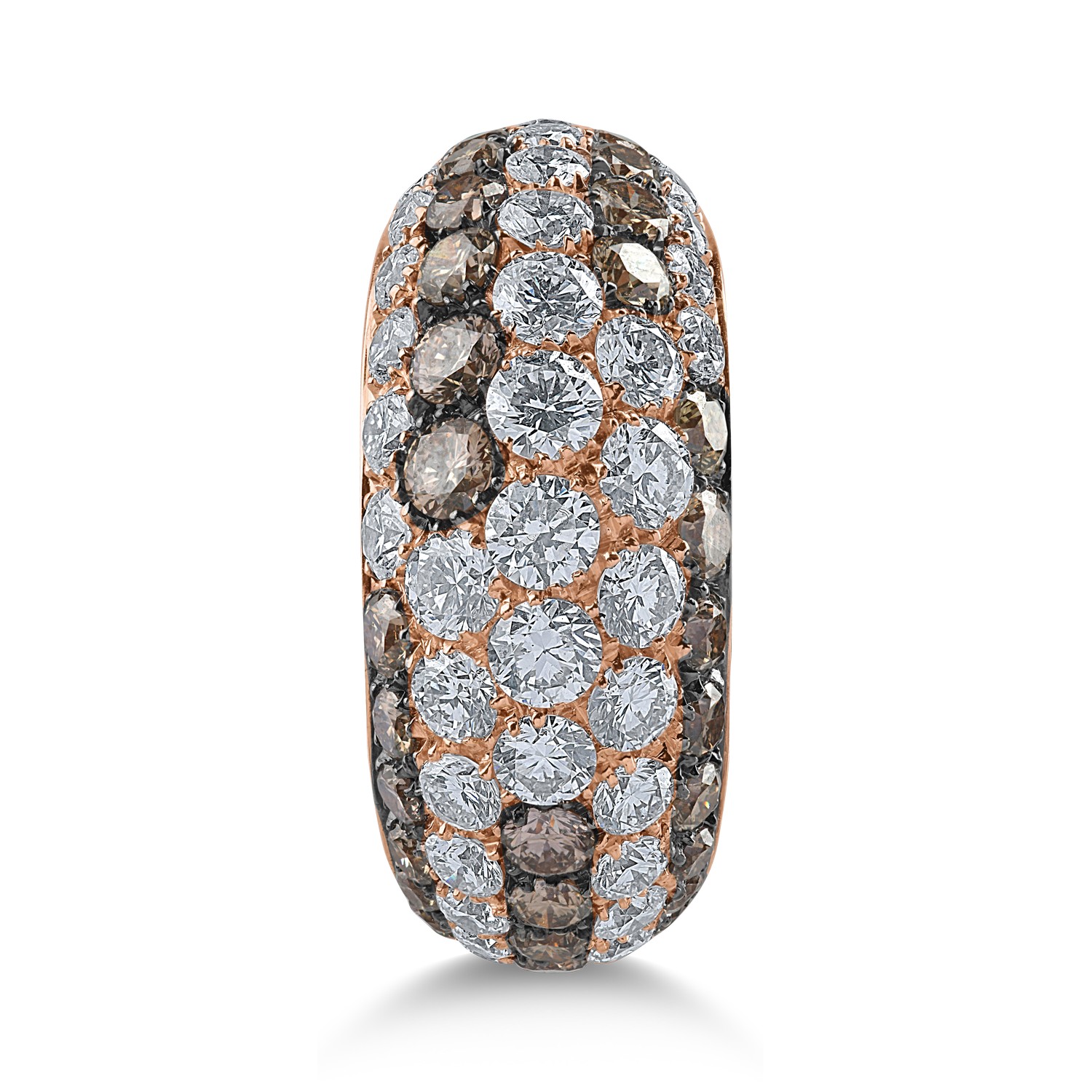 Rózsarany gyűrű 2.06ct átlátszó gyémántokkal és 1.43ct barna gyémántokkal