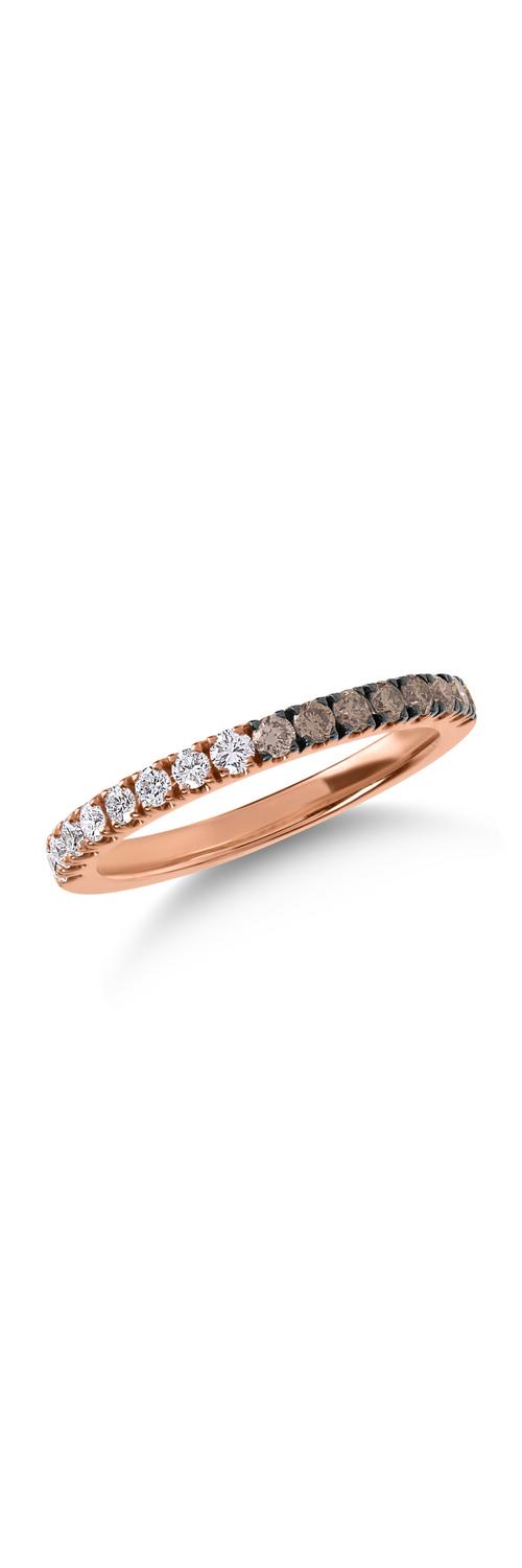 Полувечен пръстен от розово злато с 0.3ct кафяви диаманти и 0.25ct прозрачни диаманти
