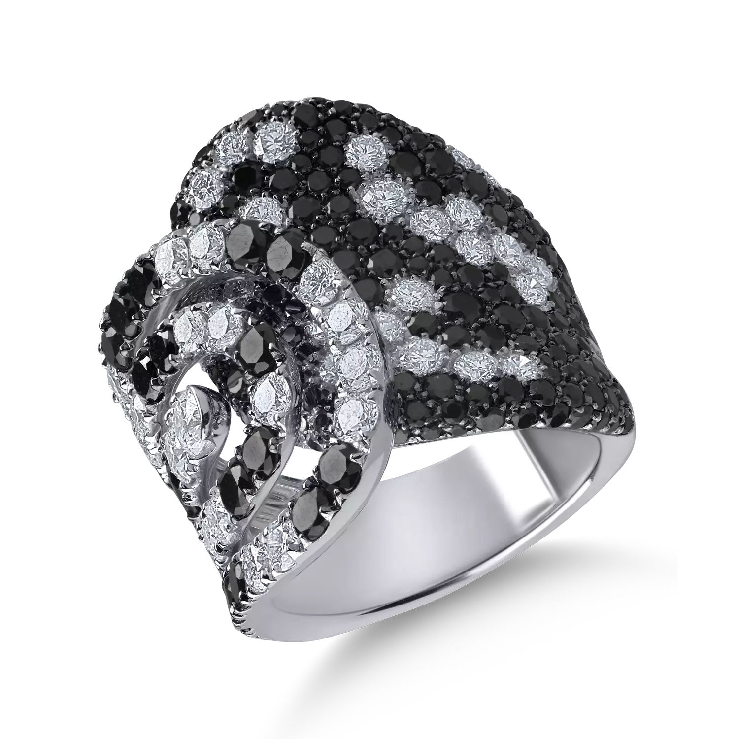 Fehérarany gyűrű 3.12ct tiszta gyémántokkal és 3.95ct fekete gyémántokkal