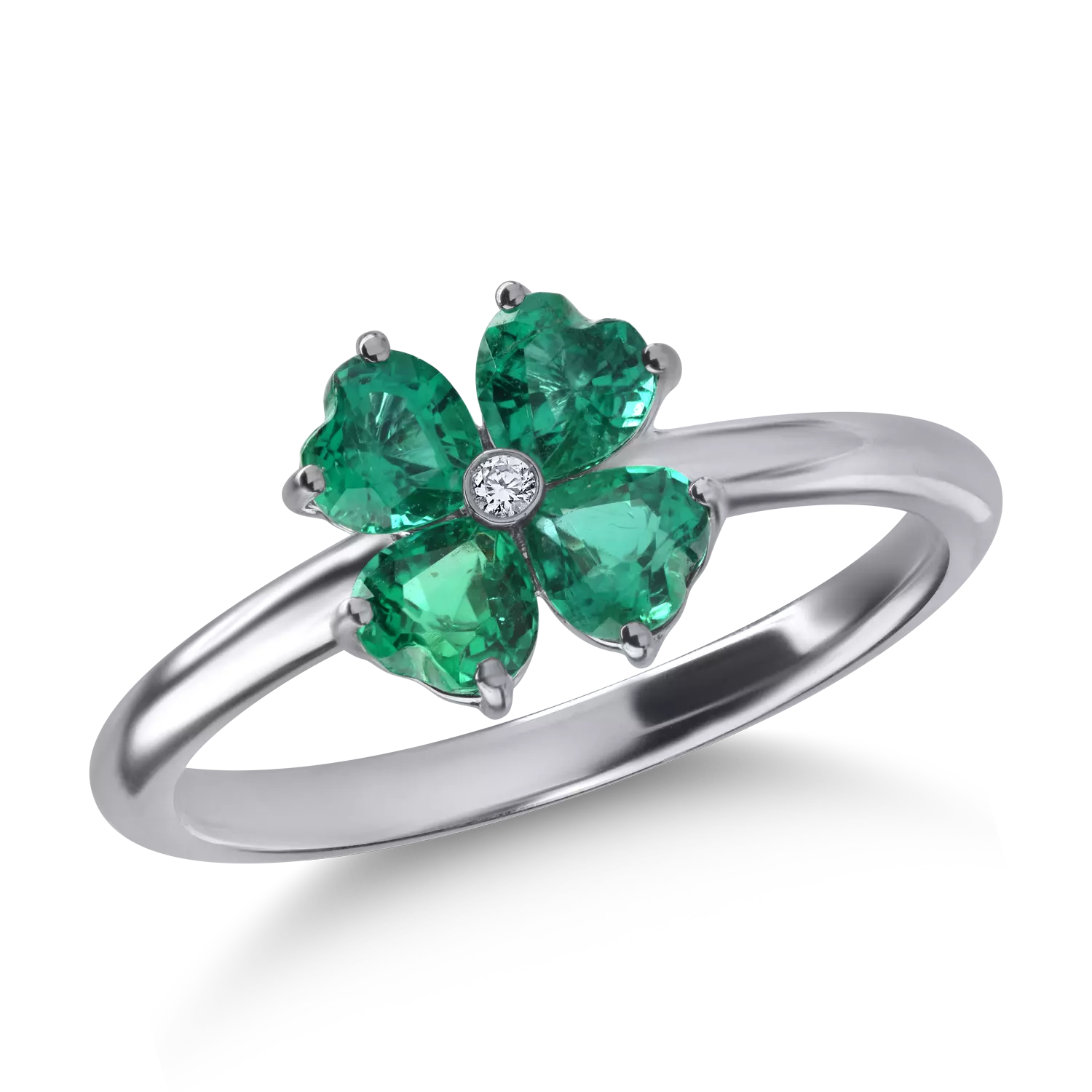 Fehérarany gyűrű 0.8ct smaragddal és 0.01ct gyémánttal
