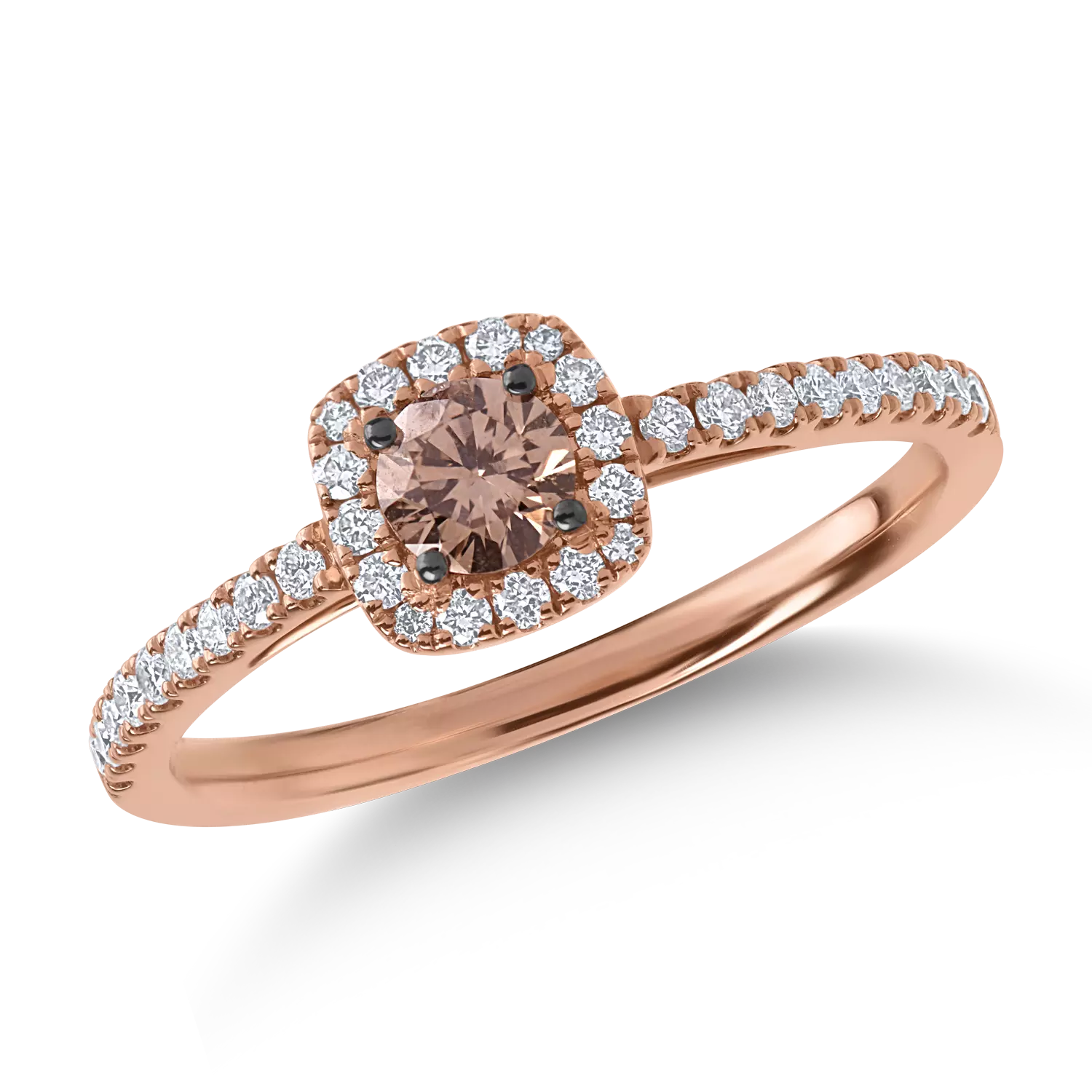 Inel din aur roz cu diamant maro de 0.25ct si diamante transparente de 0.23ct