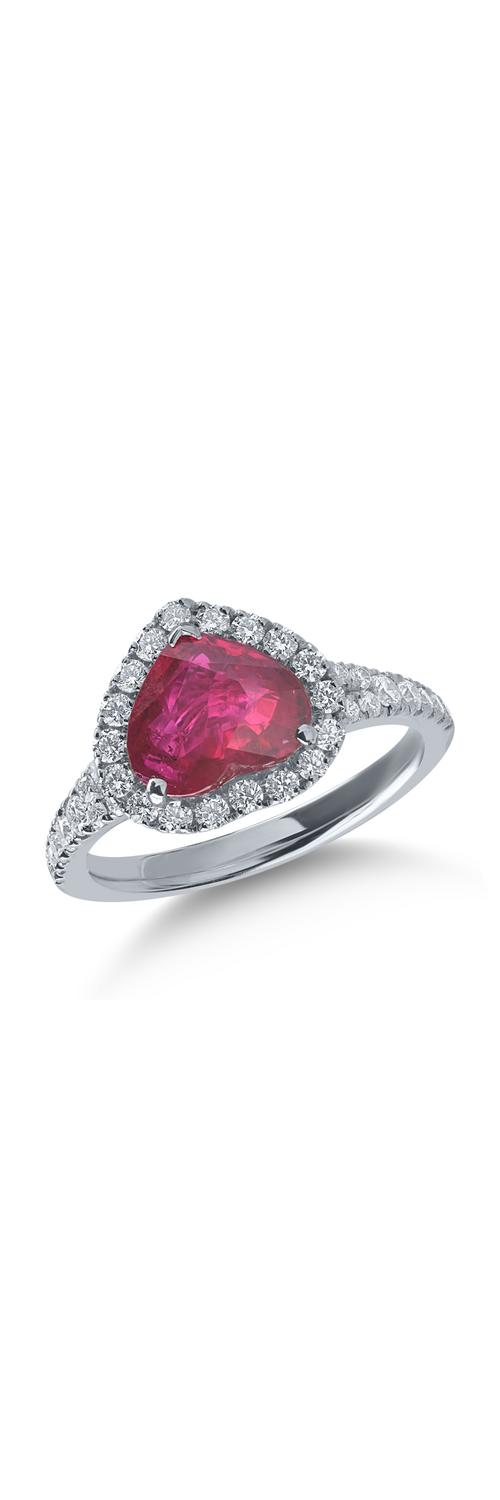 Fehérarany gyűrű 2.04ct rubinnal és 0.59ct gyémánttal