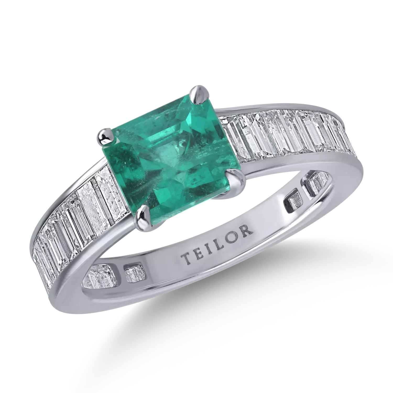 Fehérarany gyűrű 1.7ct smaragddal és 2ct gyémántokkal
