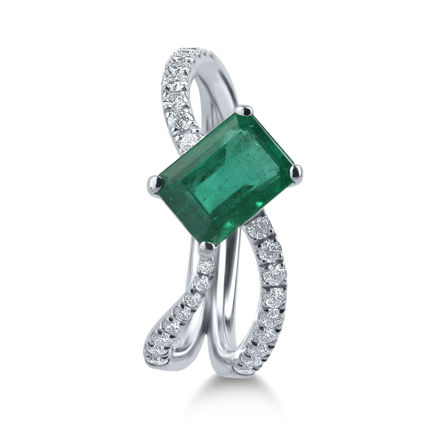 Fehérarany gyűrű 1.52ct smaragddal és 0.34ct gyémántokkal