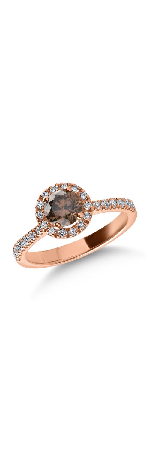 Inel din aur roz cu diamant maro de 0.73ct si diamante transparente de 0.36ct