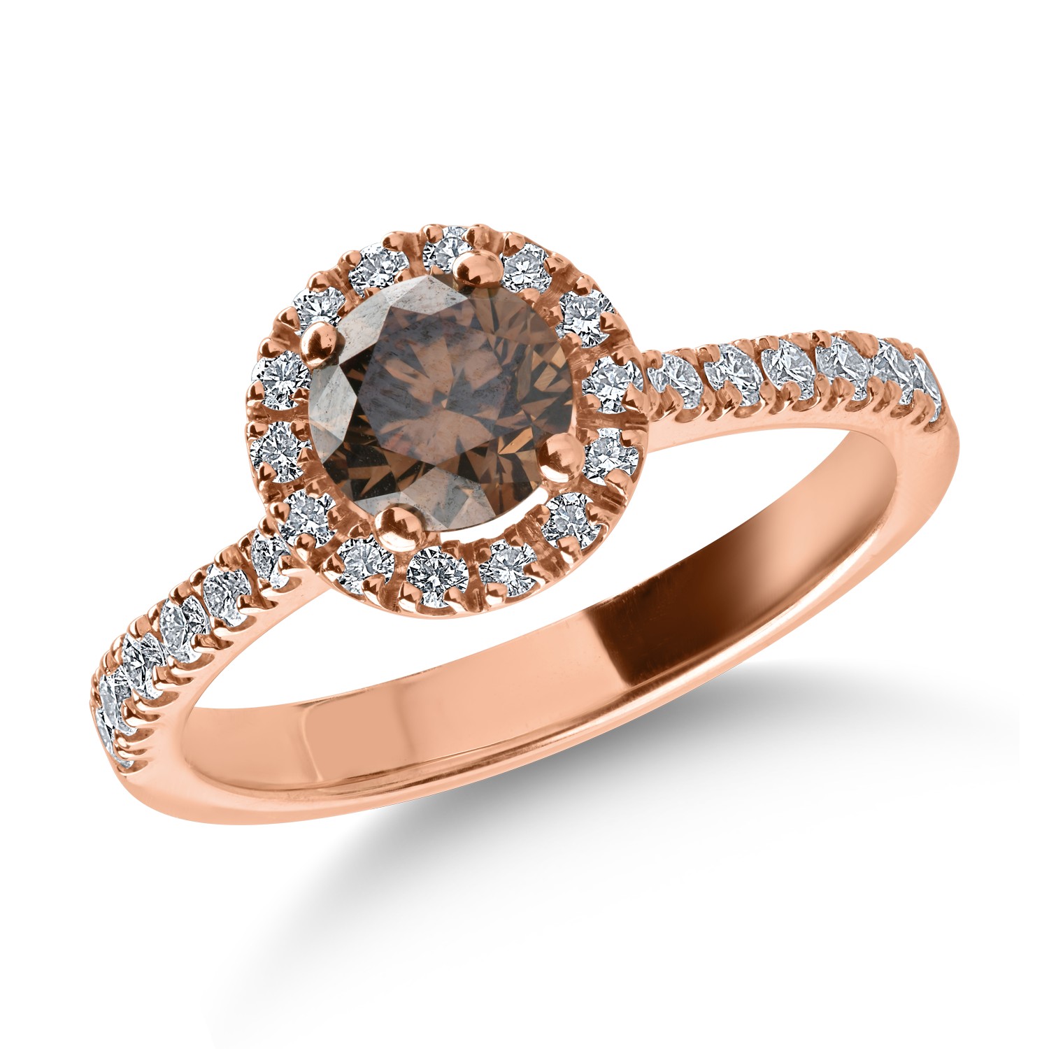 Rózsarany gyűrű 0.73ct barna gyémánttal és 0.36ct tiszta gyémánttal