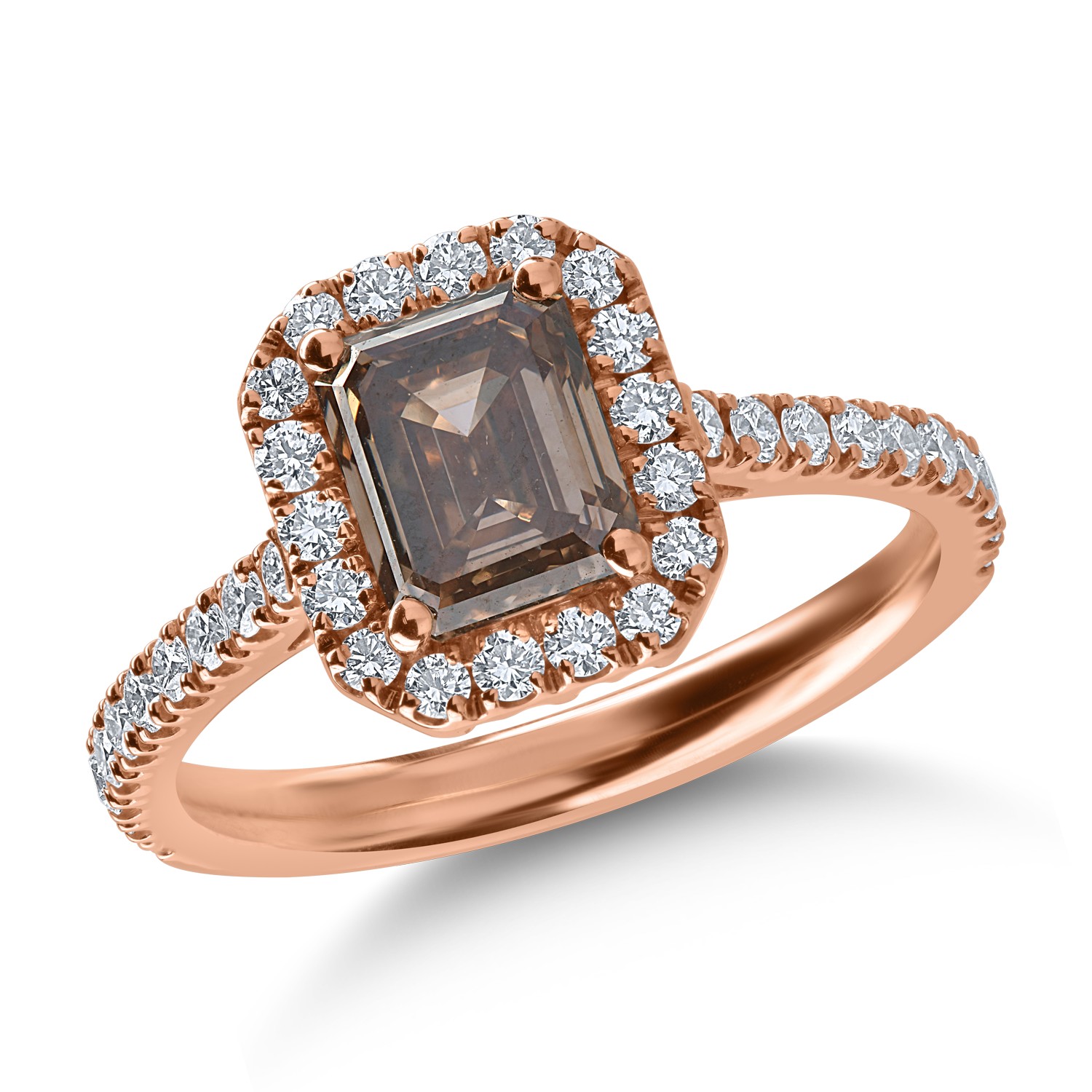 Rózsarany gyűrű 1.52ct barna gyémánttal és 0.54ct tiszta gyémánttal
