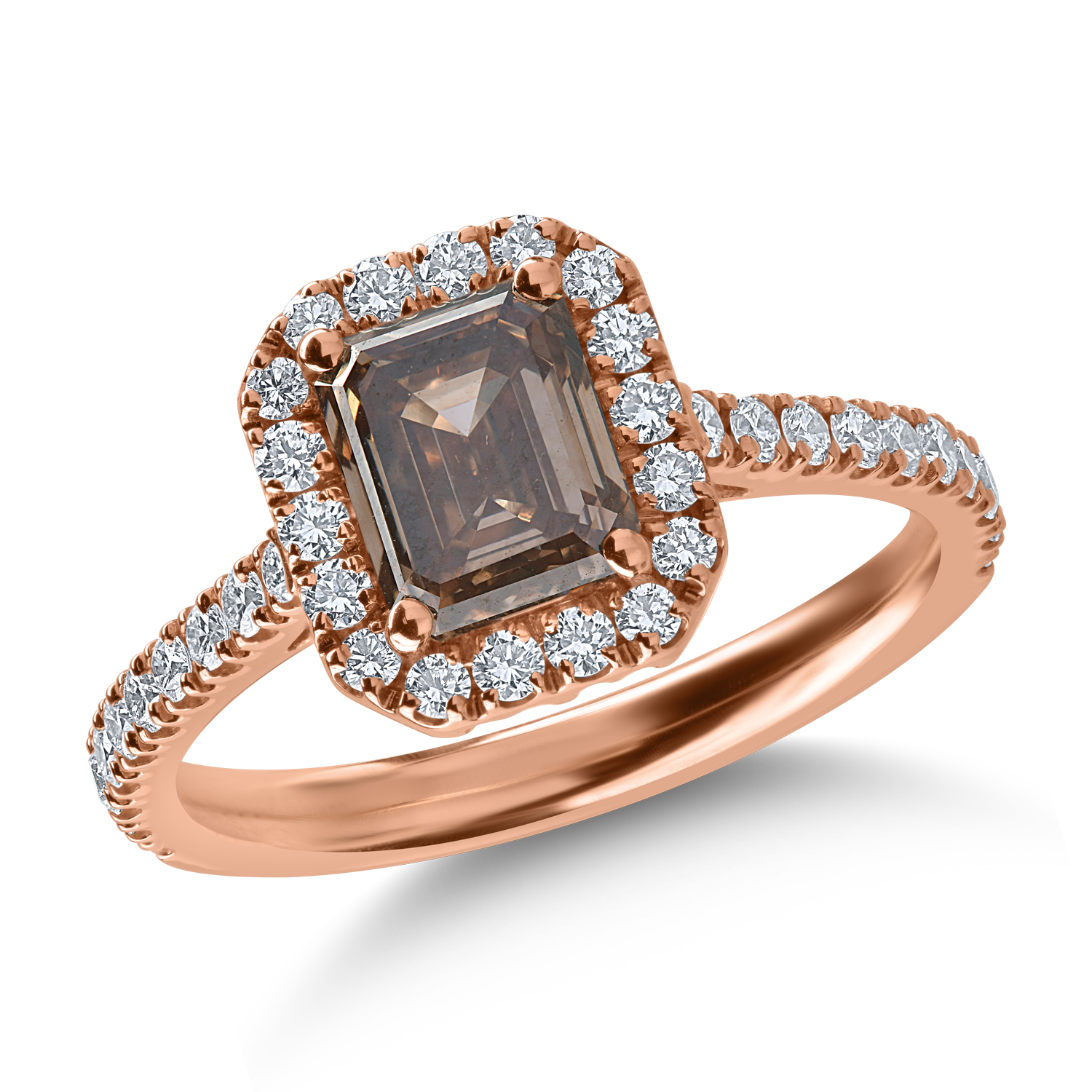 Rose gold ring with 1.52ct brown diamond and 0.54ct clear diamonds