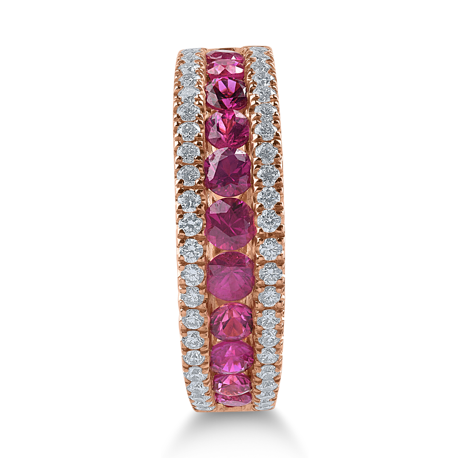 Half eternity ring in rose gold with 1.19ct rubies and 0.4ct diamonds