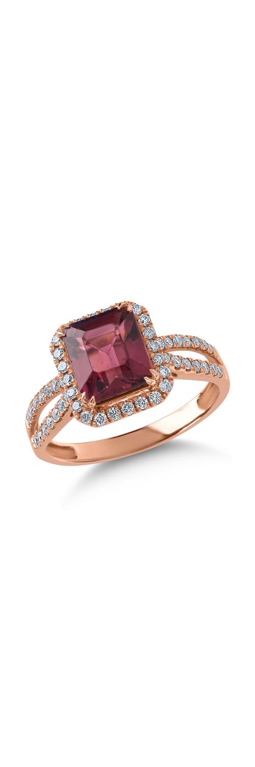 Inel din aur roz cu rubelit de 2.4ct si diamante de 0.39ct