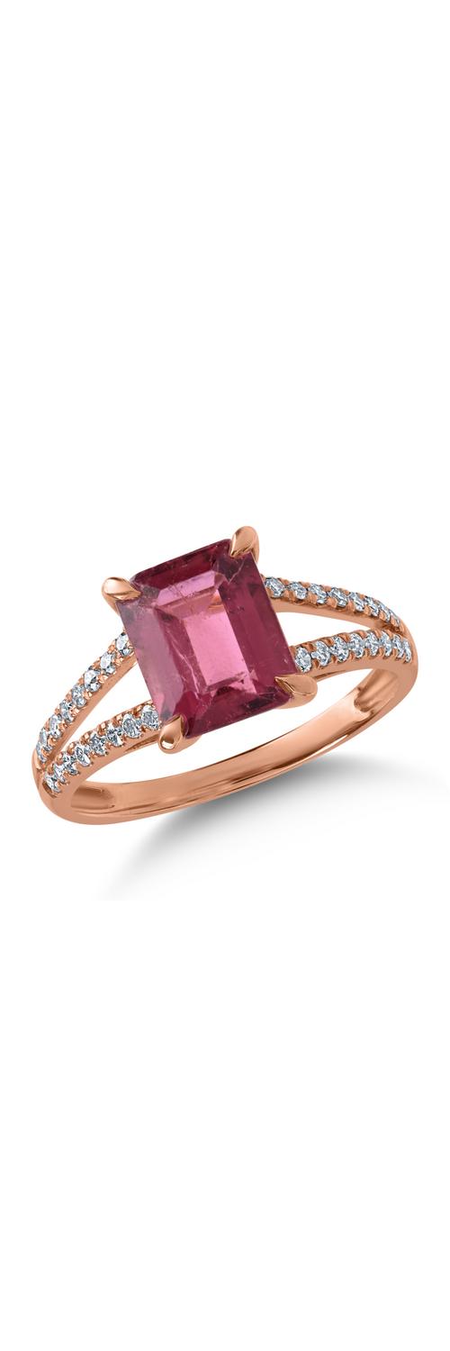 Inel din aur roz cu rubelit de 2.23ct si diamante de 0.27ct