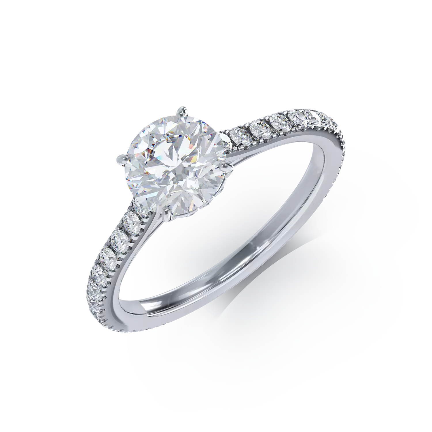 White gold engagement ring with 1.02ct diamond and 0.54ct diamonds