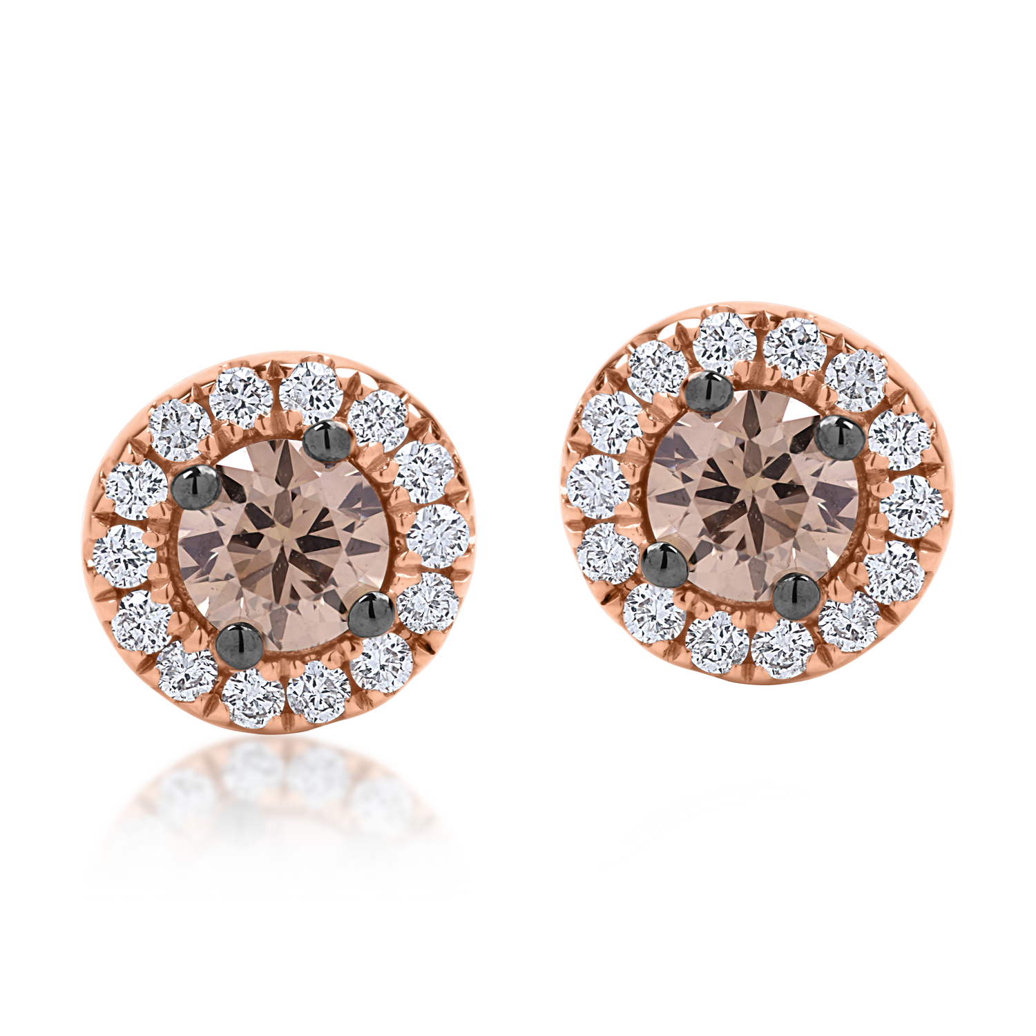 Cercei din aur roz cu diamante maro de 0.43ct si diamante transparente de 0.18ct