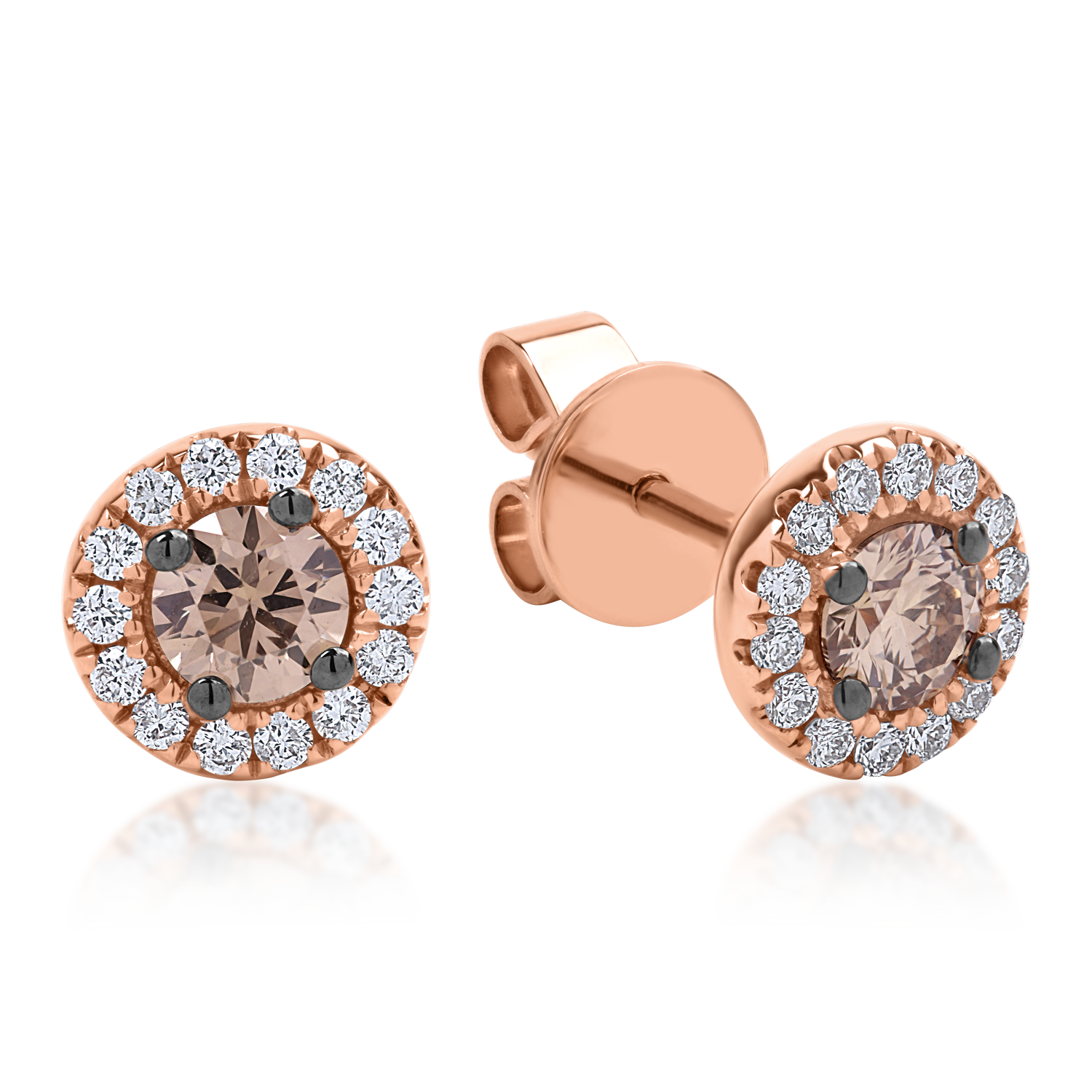 Rózsarany fülbevaló 0.43ct barna gyémántokkal és 0.18ct tiszta gyémántokkal