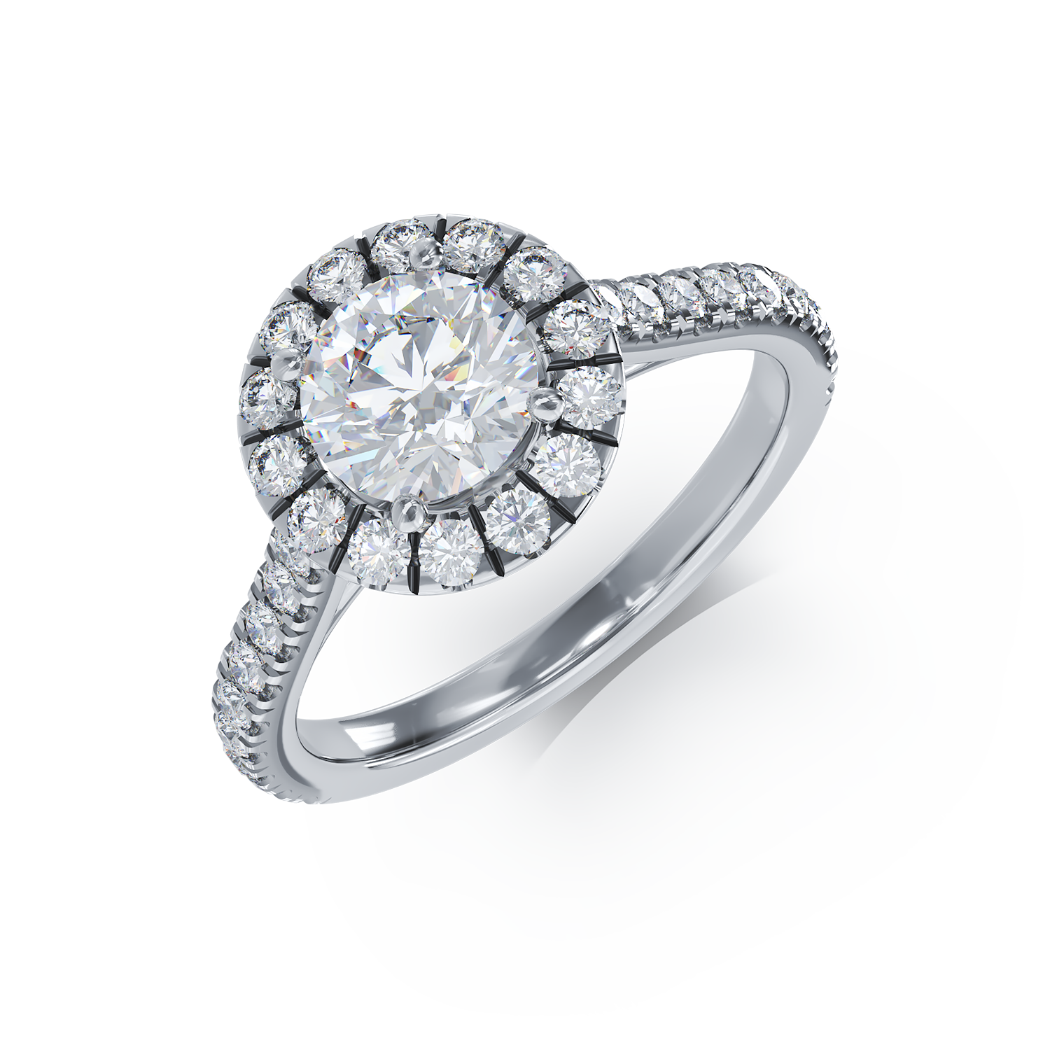 Pierścionek zaręczynowy z białego złota z diamentem o masie 0.9ct i brylantami o masie 0.75ct