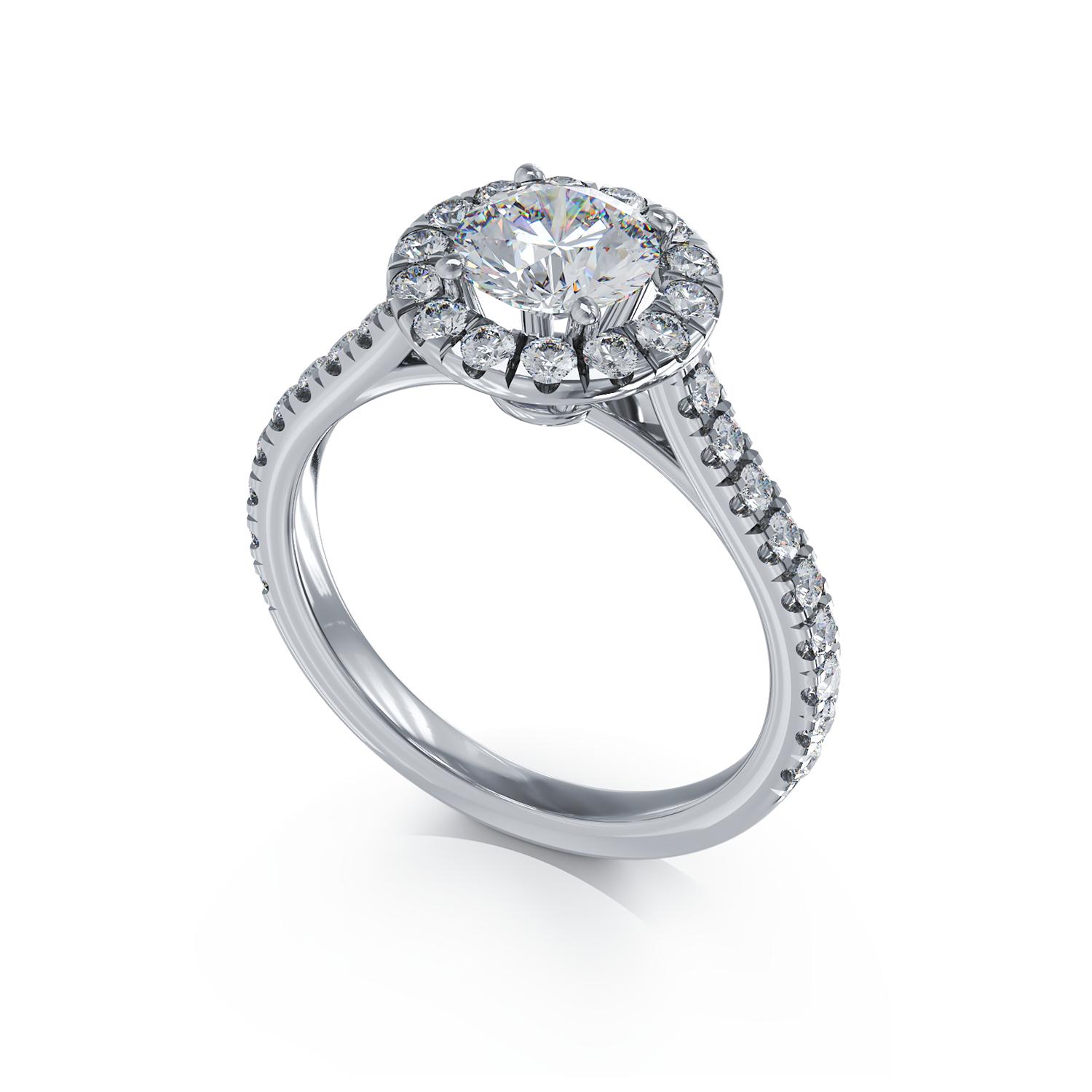 Inel de logodna din aur alb cu diamant de 0.9ct si diamante de 0.75ct