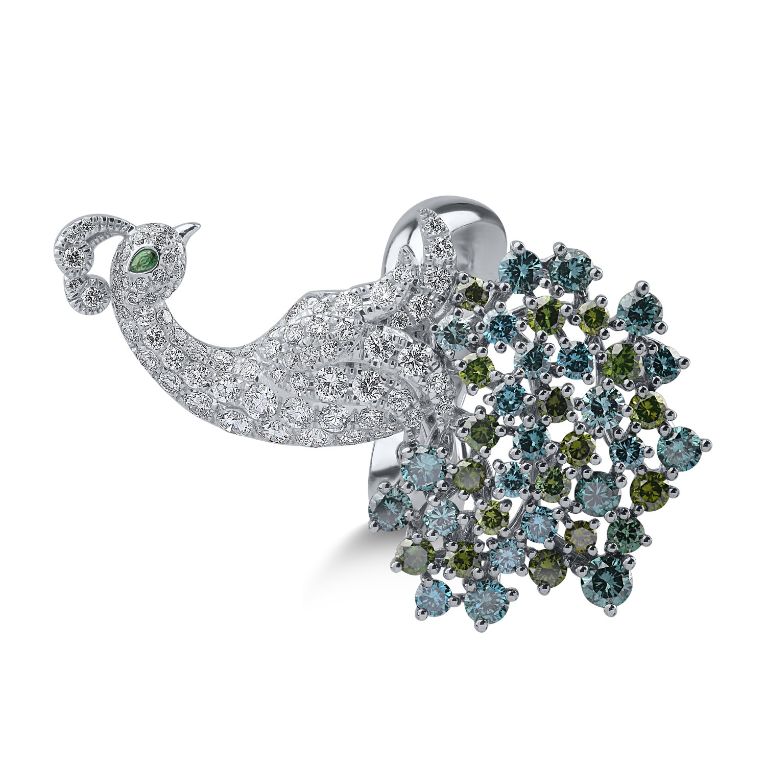 White gold ring with 3.32ct diamonds and 0.02ct green garnet