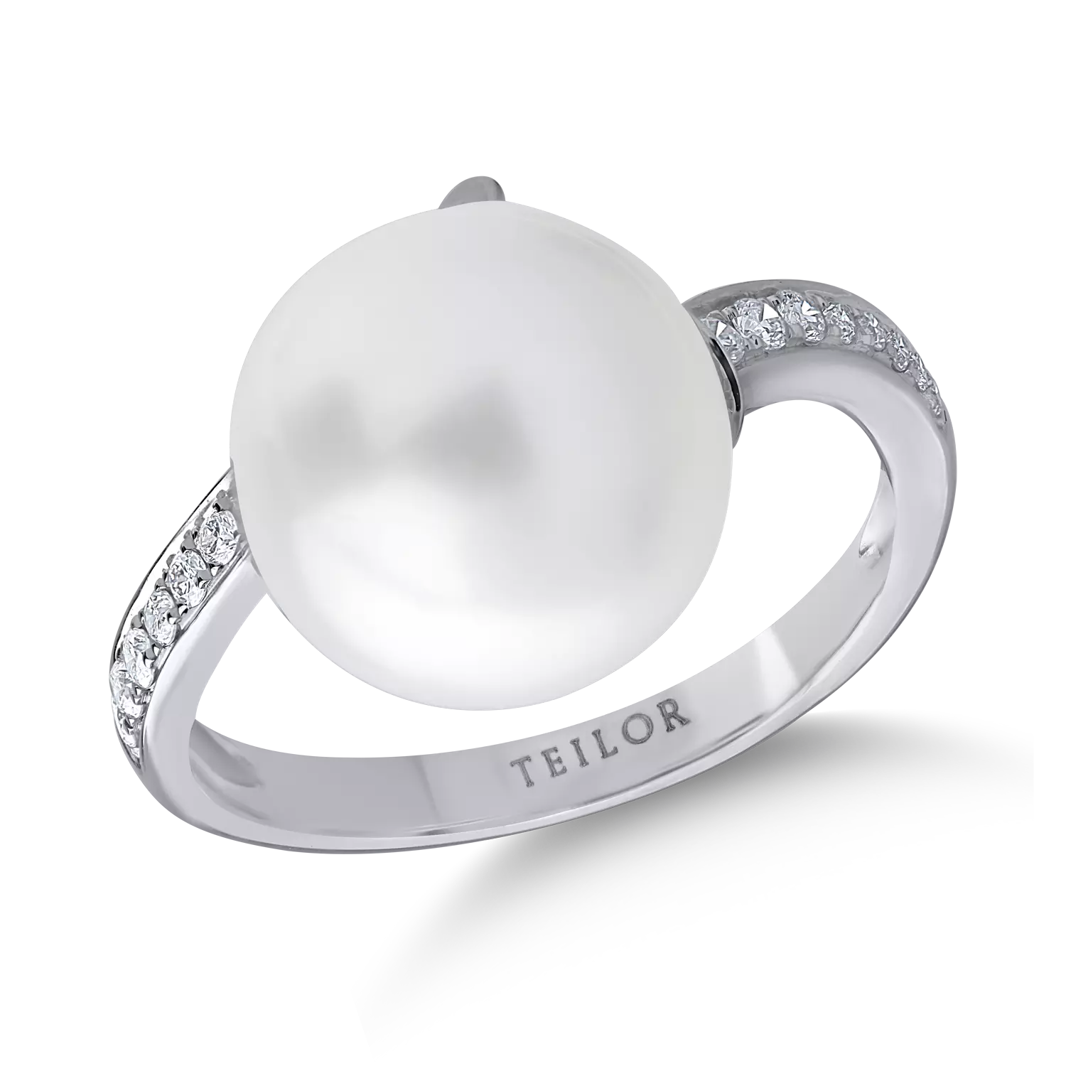 Inel din aur alb cu diamante de 0.24ct si perla de cultura