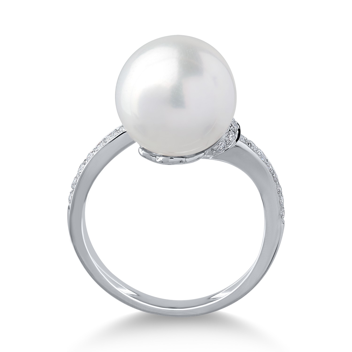 Inel din aur alb cu diamante de 0.24ct si perla de cultura