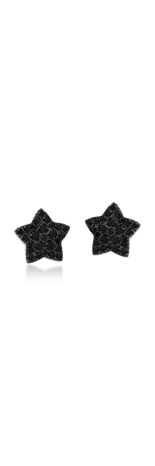 Обеци със звезди от бяло злато с черни диаманти 0.52кт