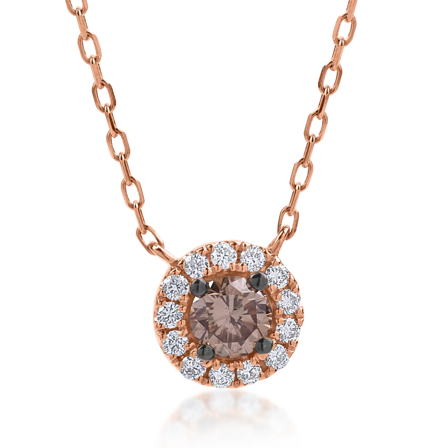 Rose gold pendant necklace with 0.33ct brown diamond and 0.14ct clear diamonds