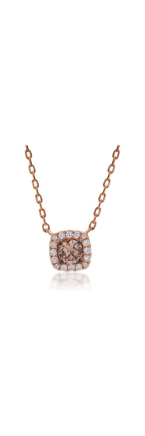 Rose gold pendant necklace with 0.25ct brown diamond and 0.09ct clear diamonds