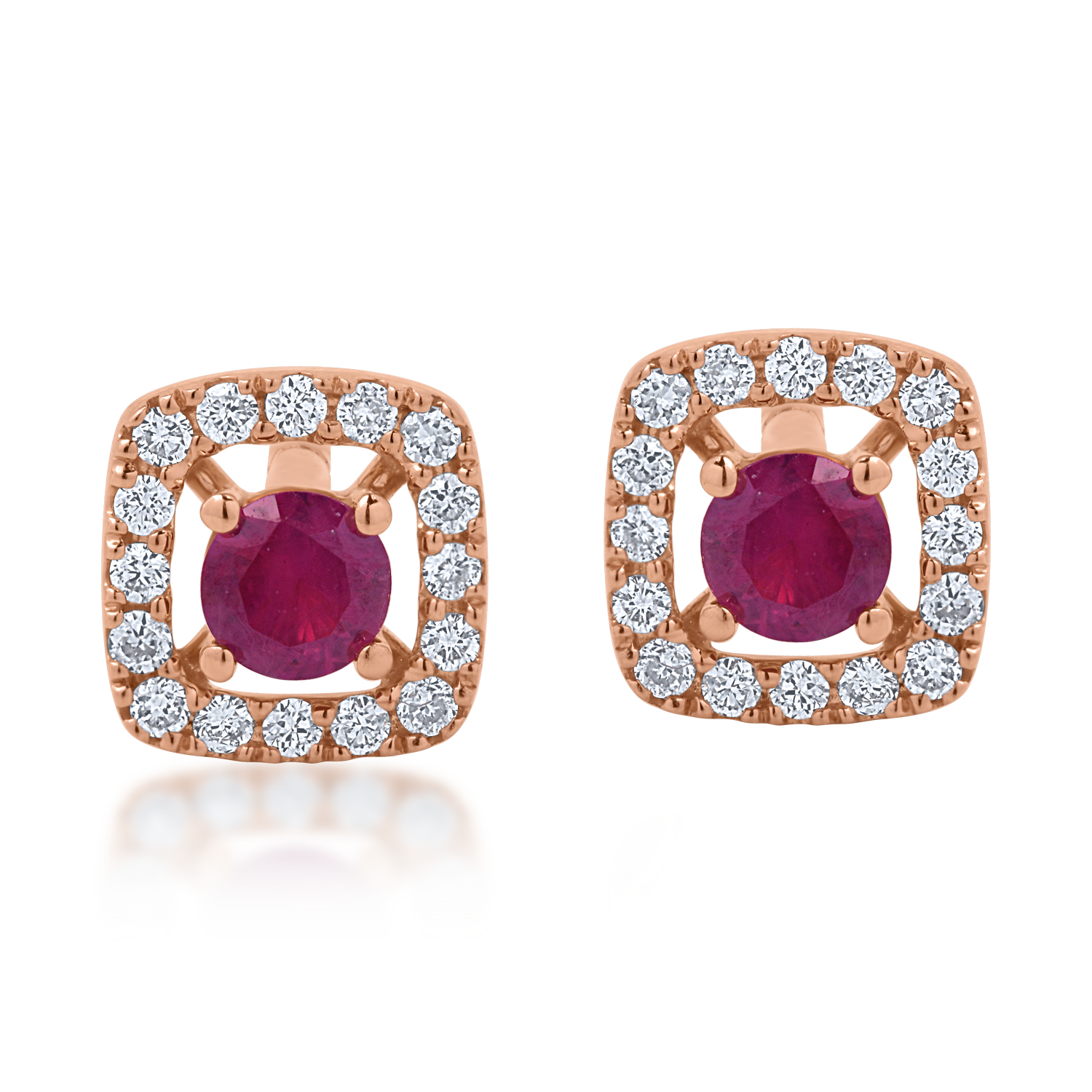 Rose gold earrings with 0.13ct rubies and 0.08ct diamonds