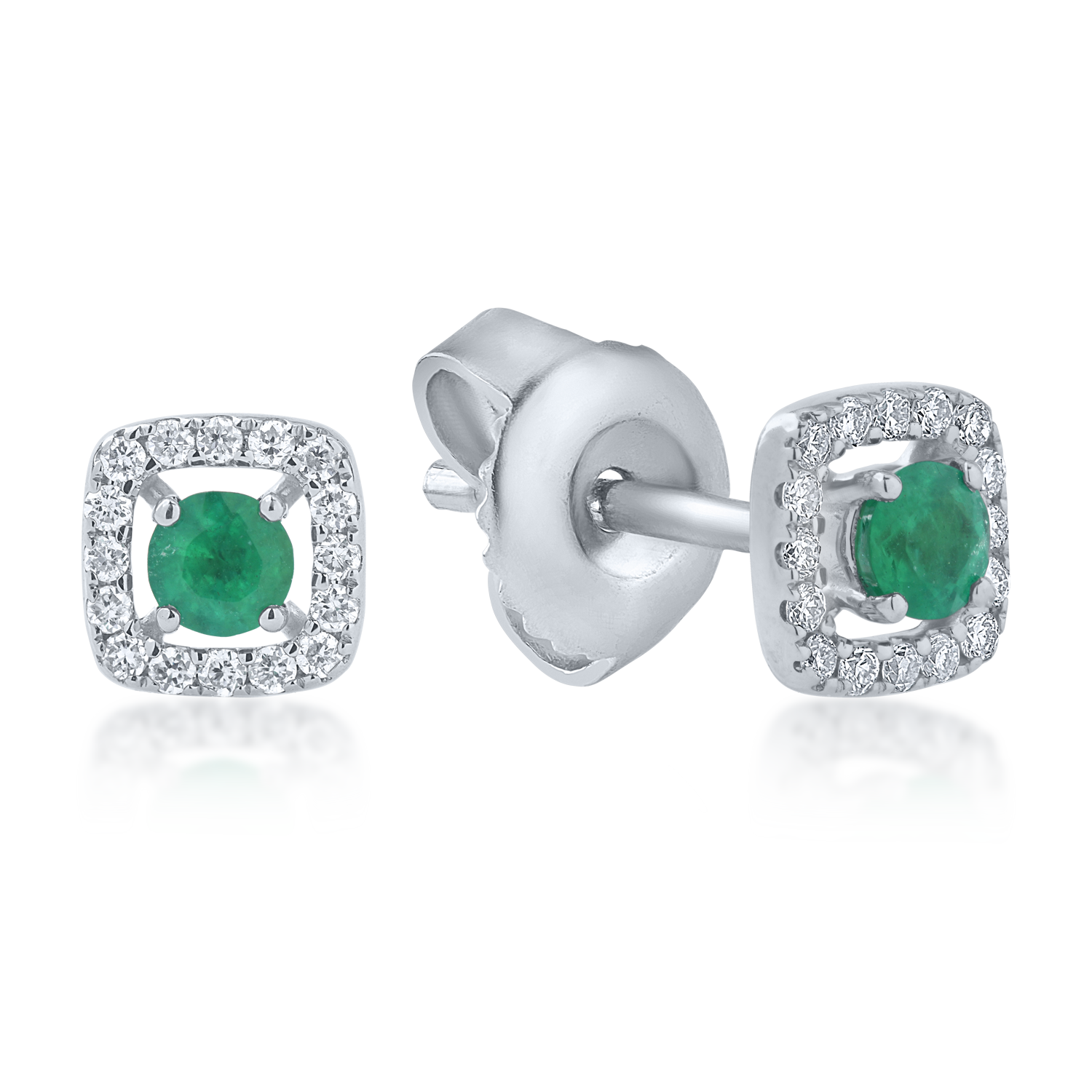 White gold earrings with 0.14ct emeralds and 0.08ct diamonds