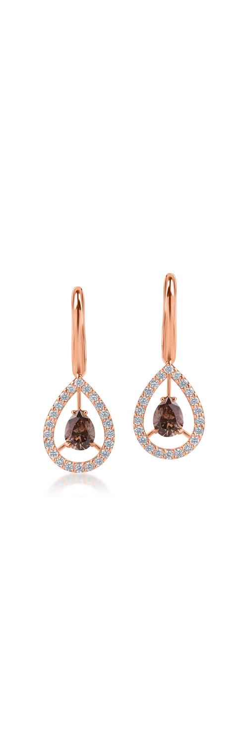 Rose gold earrings with 0.98ct brown diamonds and 0.47ct clear diamonds