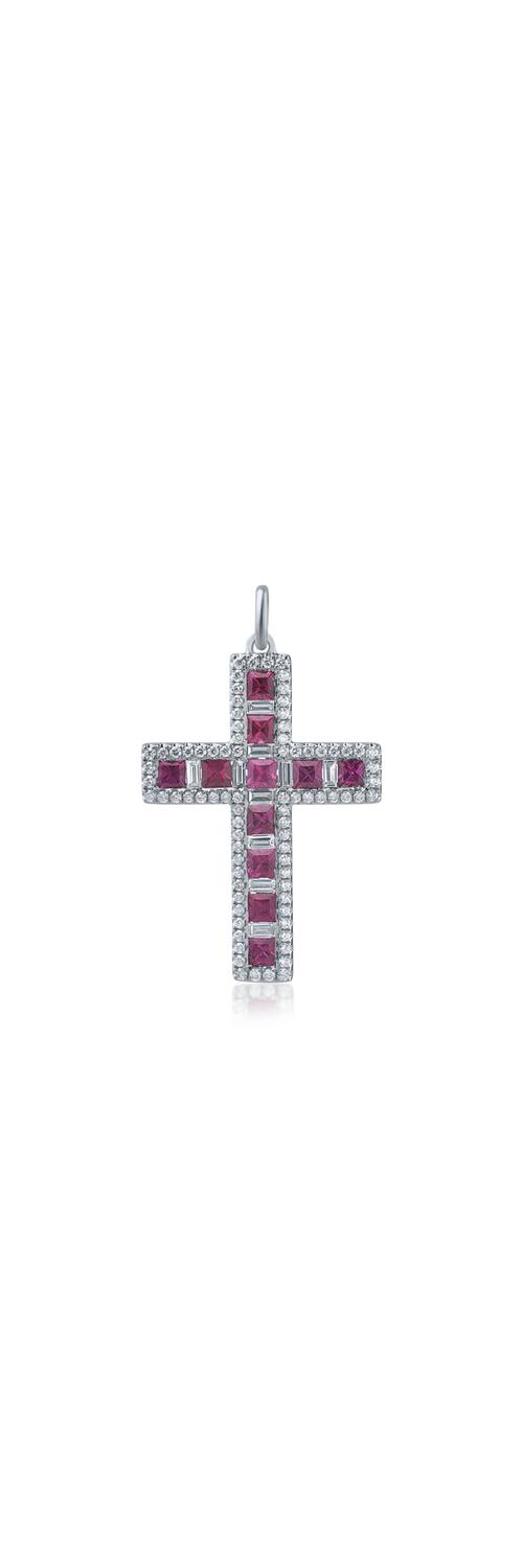 White gold cross pendant with 1.03ct rubies and 0.55ct diamonds