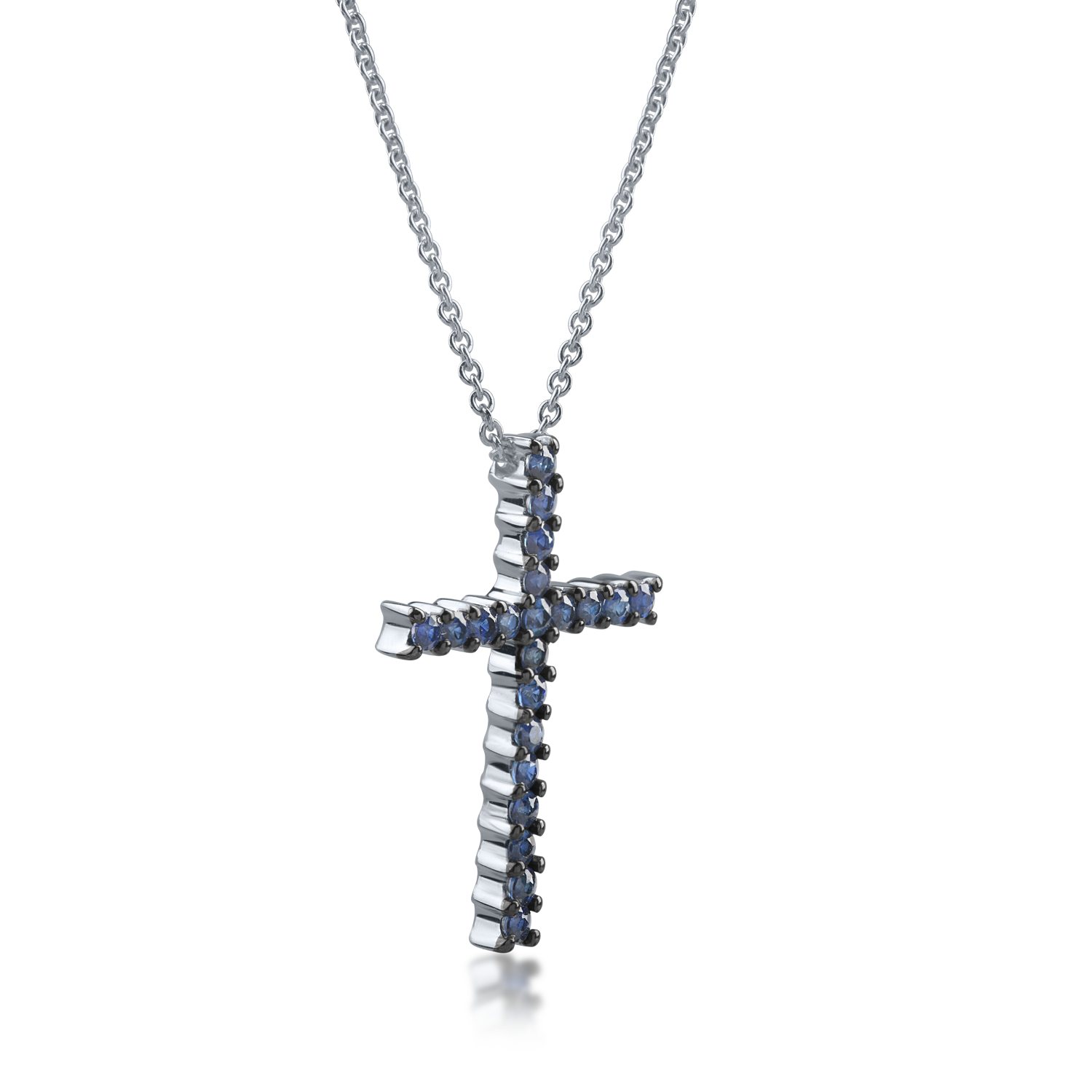 White gold cross pendant necklace with 0.5ct sapphires