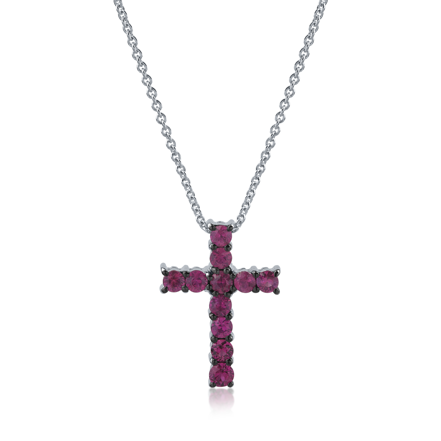 White gold cross pendant necklace with 0.74ct rubies