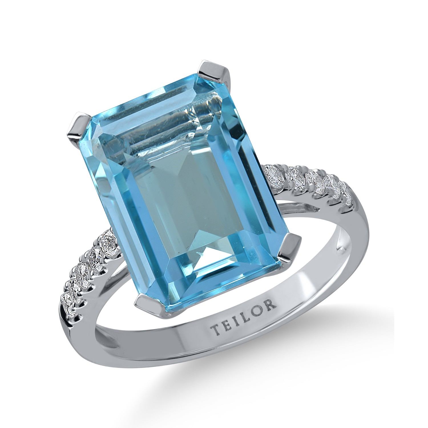 Inel din aur alb cu topaz albastru de 10.5ct si diamante de 0.22ct
