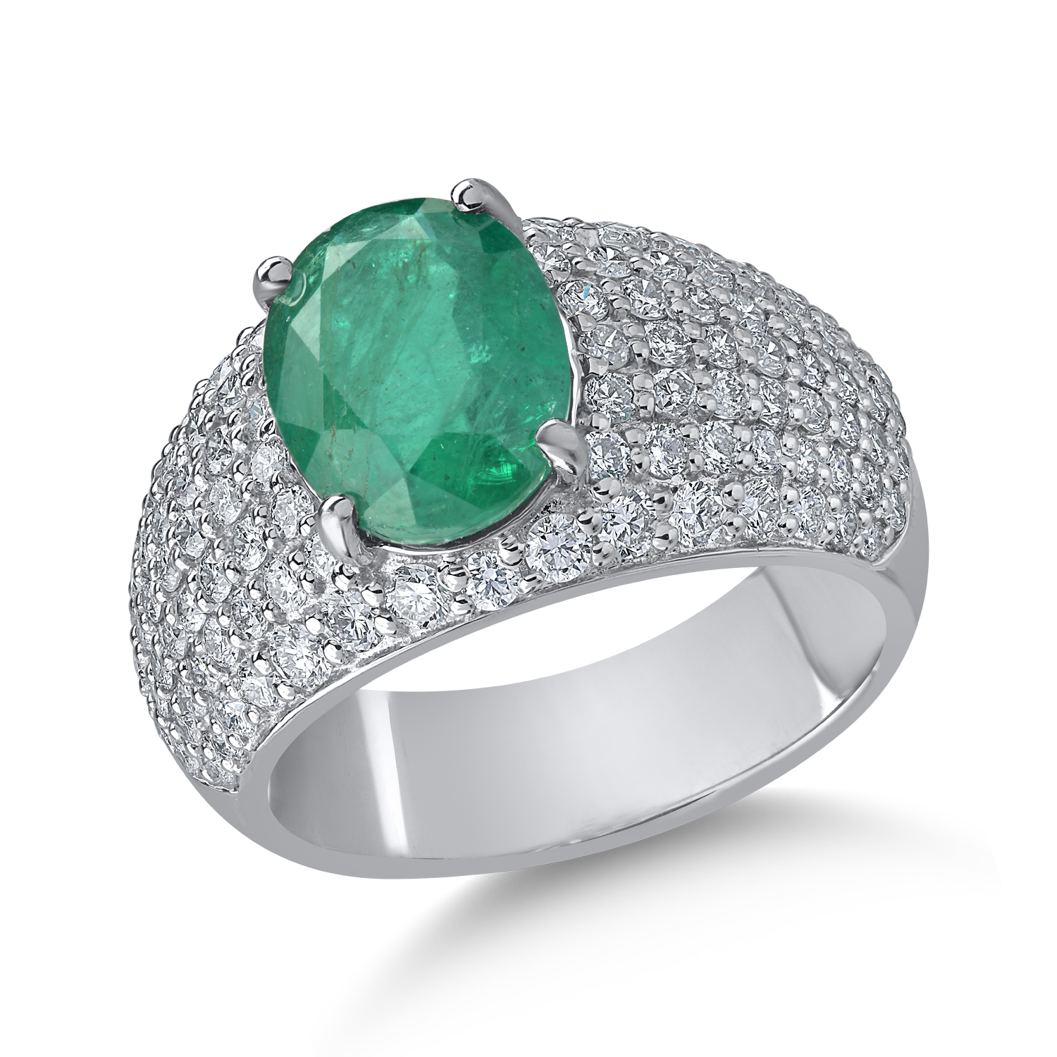 White gold ring with 2.76ct emerald and 1.444ct diamonds
