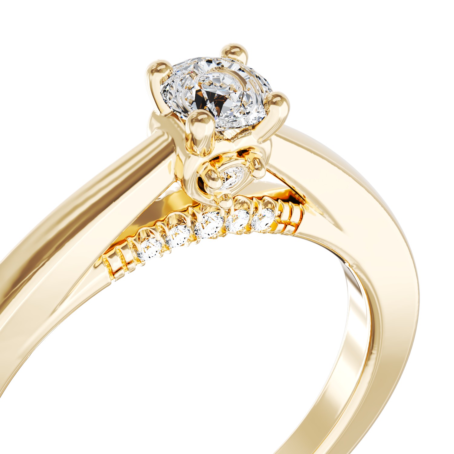 Sárga arany eljegyzési gyűrű 0.1ct gyémánttal és 0.06ct gyémántokkal