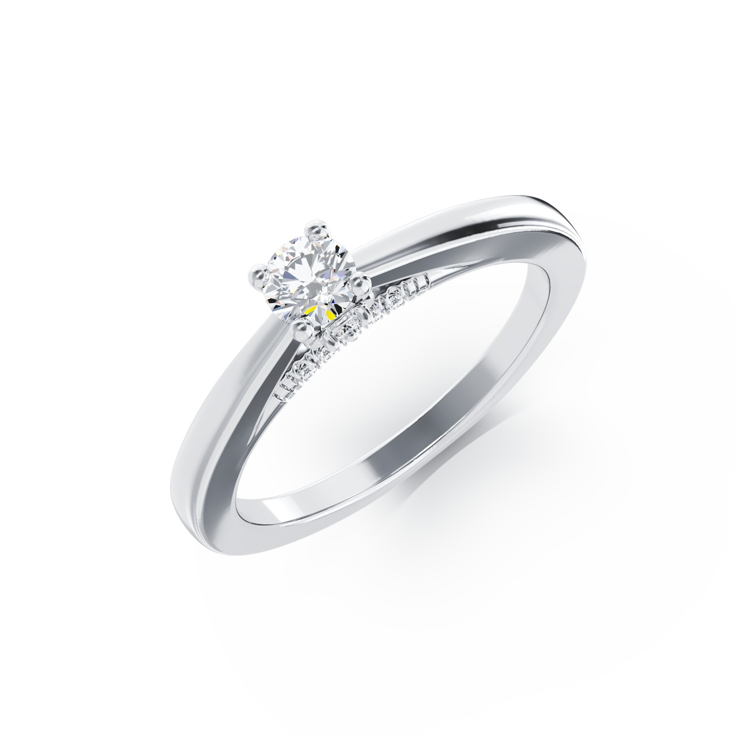 Годежен пръстен от бяло злато с 0.07кt диамант и 0.1кt диаманти