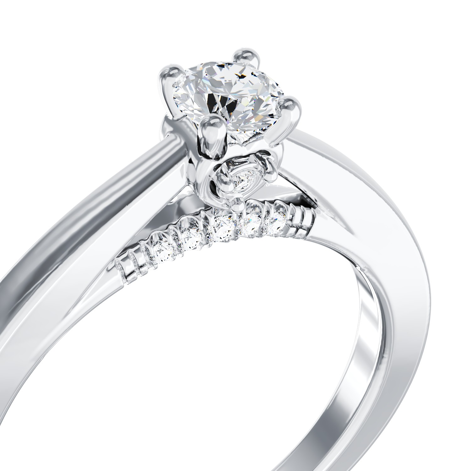 Годежен пръстен от бяло злато с 0.07кt диамант и 0.1кt диаманти