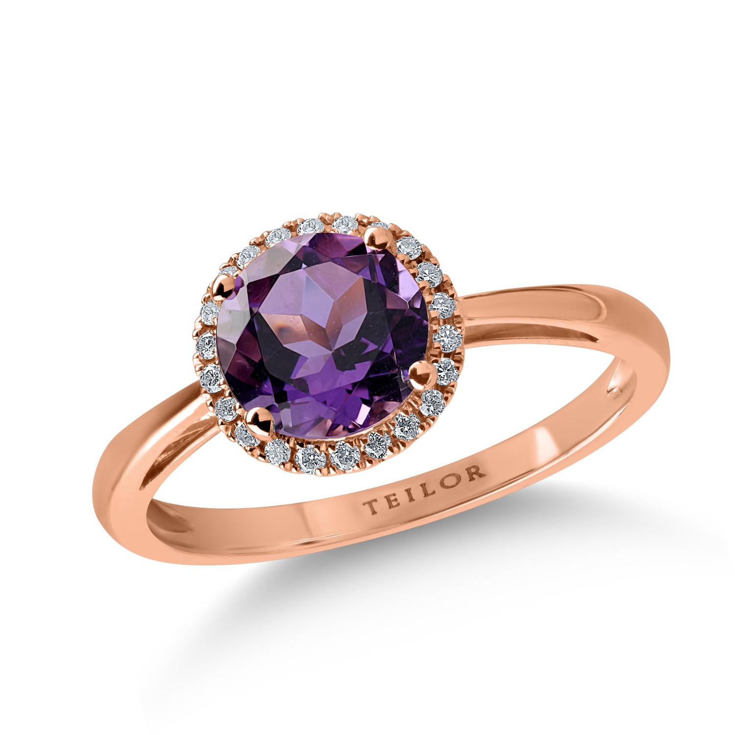 Rose gold ring with 1.3ct amethyst and 0.1ct diamonds