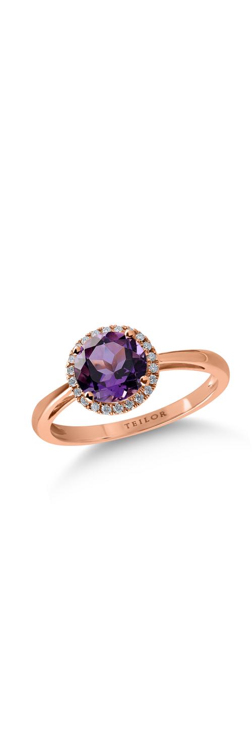 Rose gold ring with 1.3ct amethyst and 0.1ct diamonds