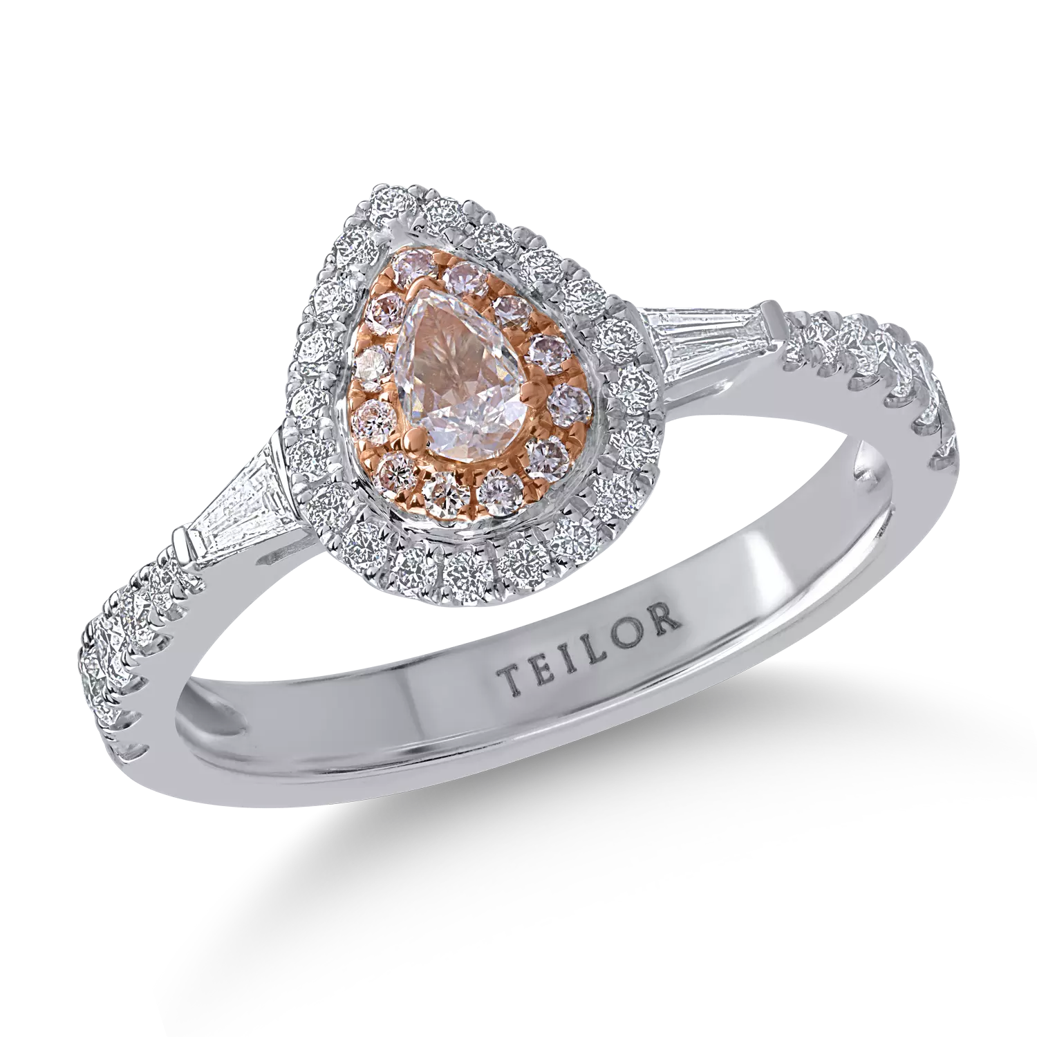 Fehér rózsa arany gyűrű 0.5ct átlátszó gyémántokkal és 0.22ct rózsa gyémántokkal